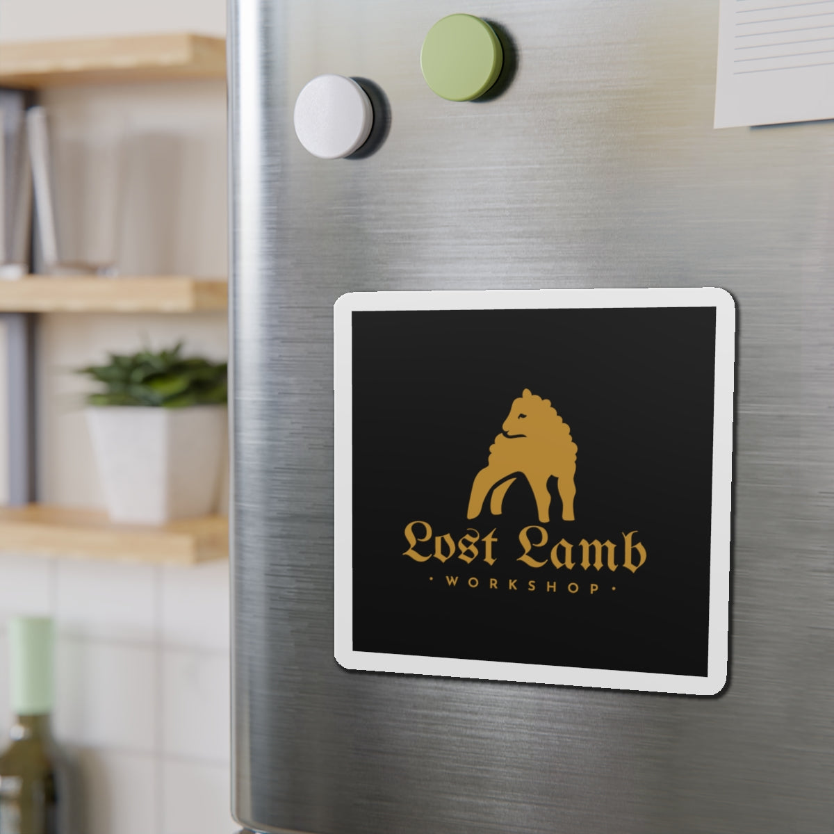 Lost Lamb Workshop Logo - Black Square - Die-Cut Magnets