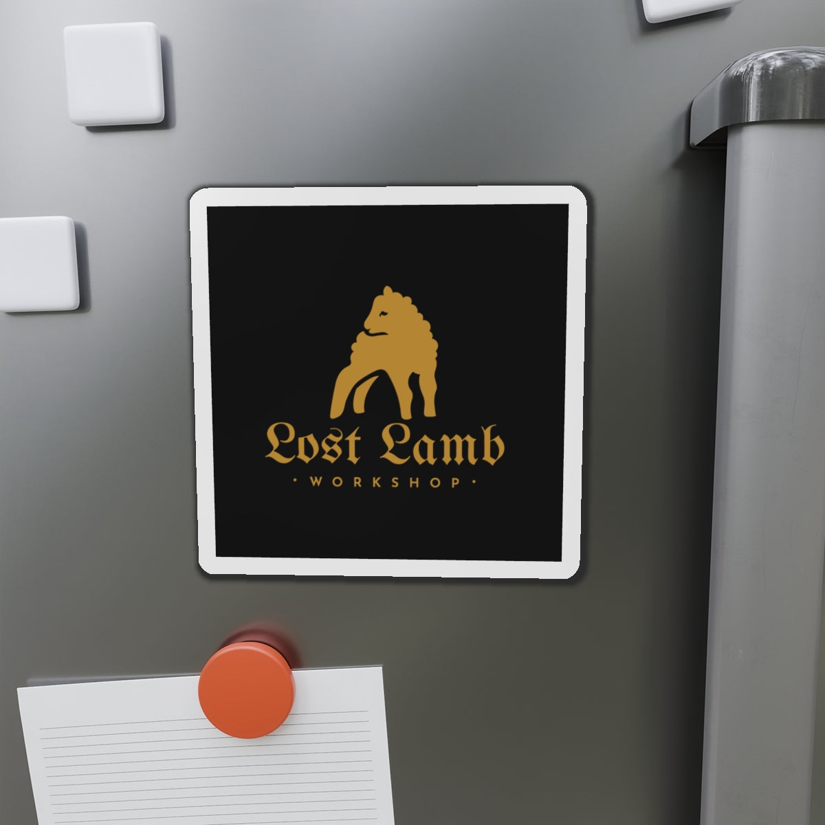 Lost Lamb Workshop Logo - Black Square - Die-Cut Magnets