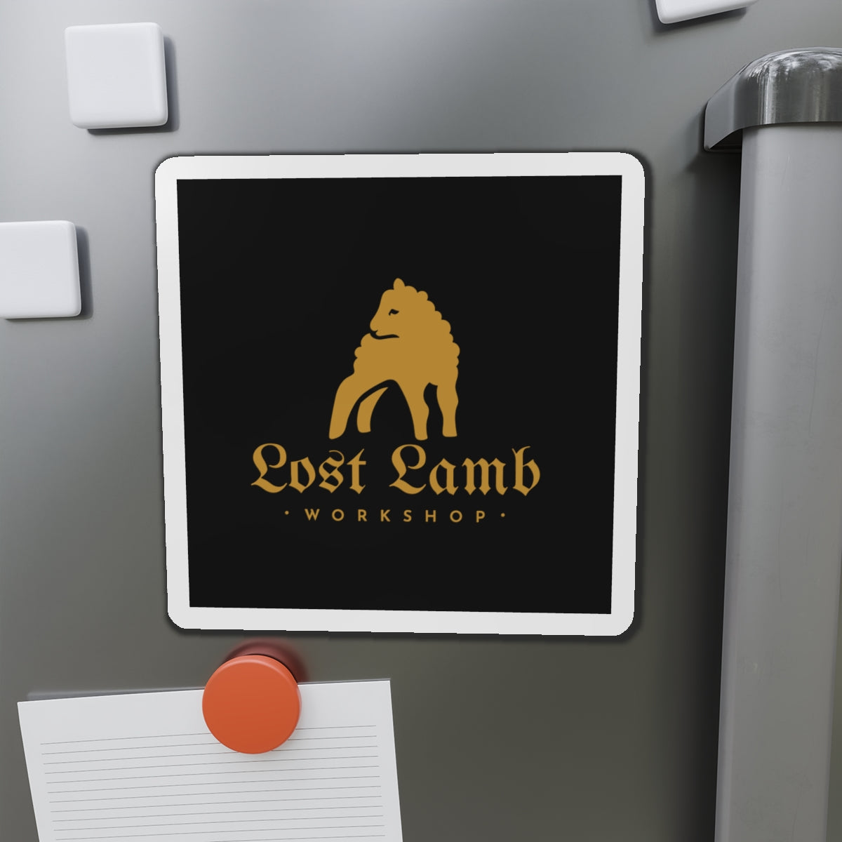 Lost Lamb Workshop Logo - Black Square - Die-Cut Magnets