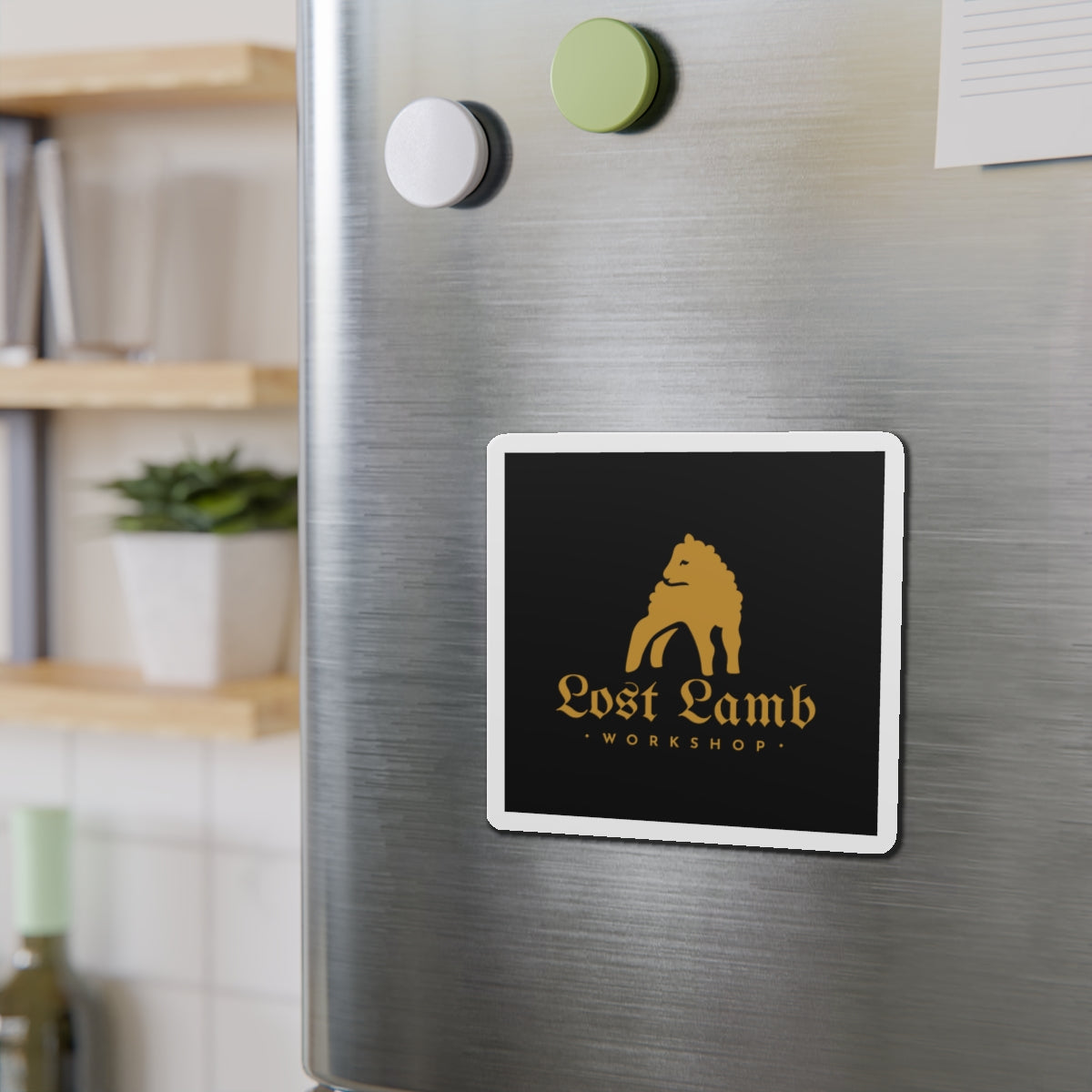 Lost Lamb Workshop Logo - Black Square - Die-Cut Magnets